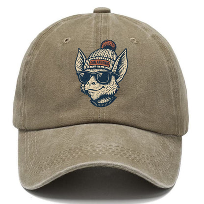 San Antonio Bat wearing San Antonio beanie with pom pom and wayfarer sunglasses - Classic Cap - Warm Sand(Khaki)