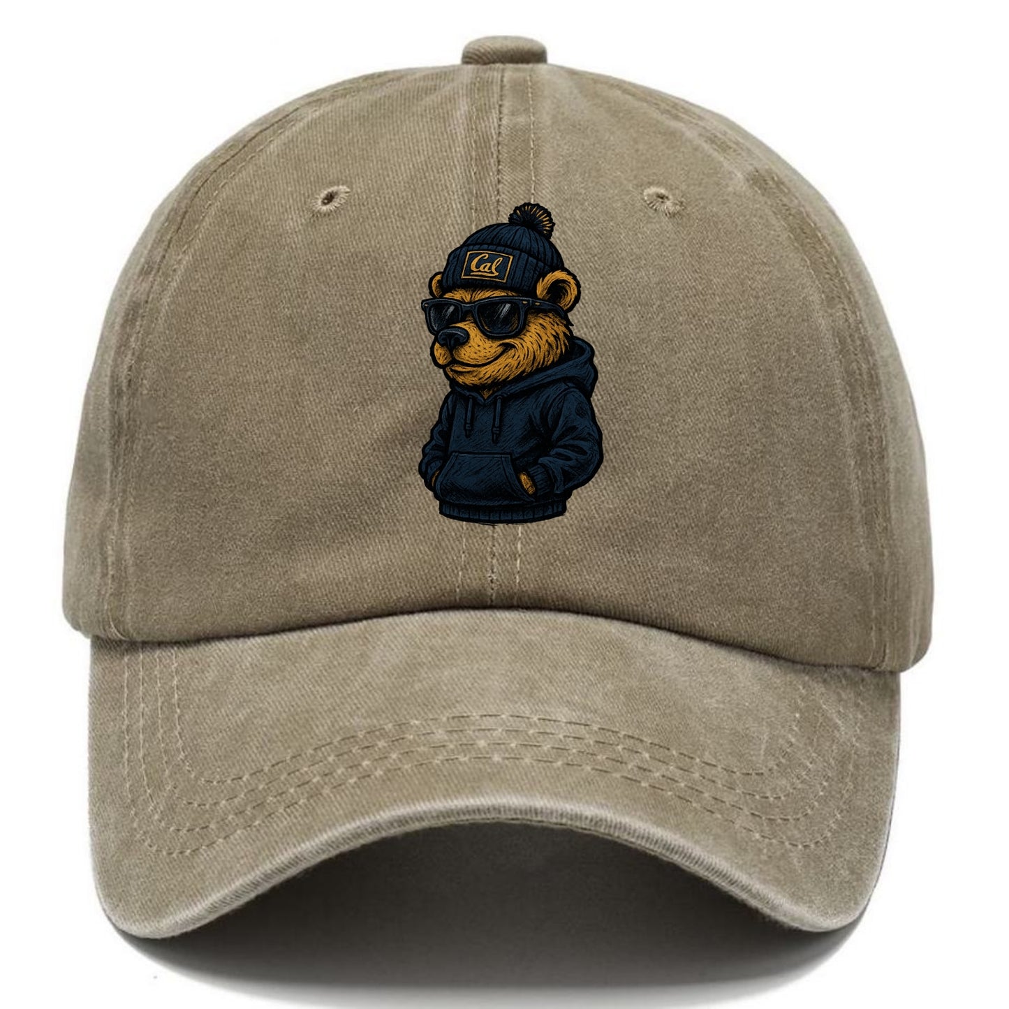 Berkeley Bear wearing Cal beanie with script patch - Classic Cap - Warm Sand(Khaki)