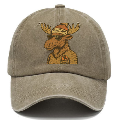 Maine Moose wearing Portland beanie with pom pom and wayfarer sunglasses - Classic Cap - Warm Sand(Khaki)