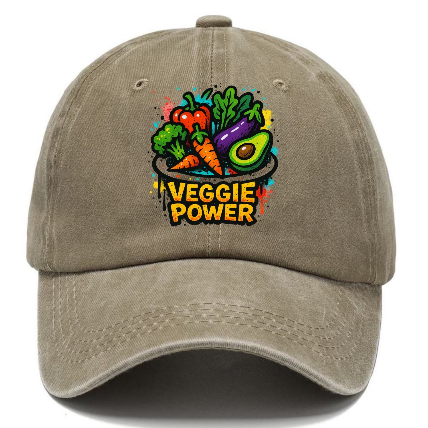 Colorful vegetables and plants on plate - plant-based lifestyle, veggie power - Classic Cap - Warm Sand(Khaki)