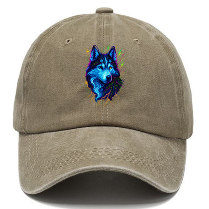 Siberian husky with ice-crystal flowing patterns, electric blue and white swirls, - Classic Cap - Warm Sand(Khaki)