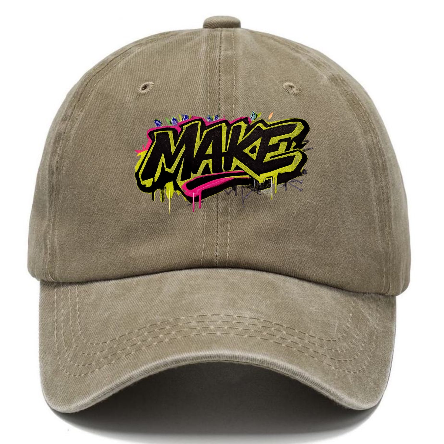 Bold typography design - "MAKE" - creating, producing, doing - Classic Cap - Warm Sand(Khaki)