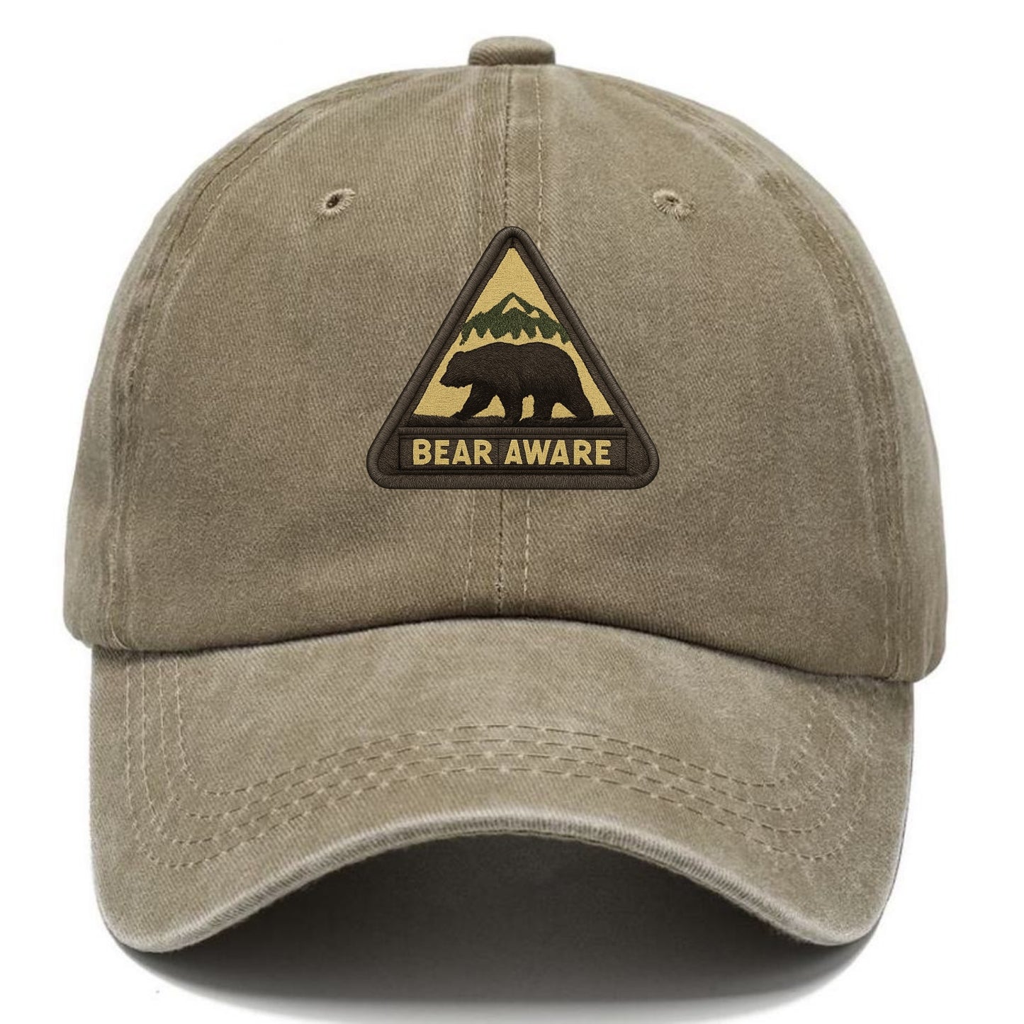 BEAR AWARE - bear silhouette warning in brown and yellow , wilderness safety - Classic Cap - Warm Sand(Khaki)