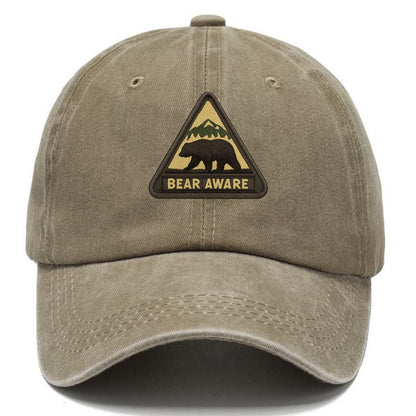 BEAR AWARE - bear silhouette warning in brown and yellow , wilderness safety - Classic Cap - Warm Sand(Khaki)