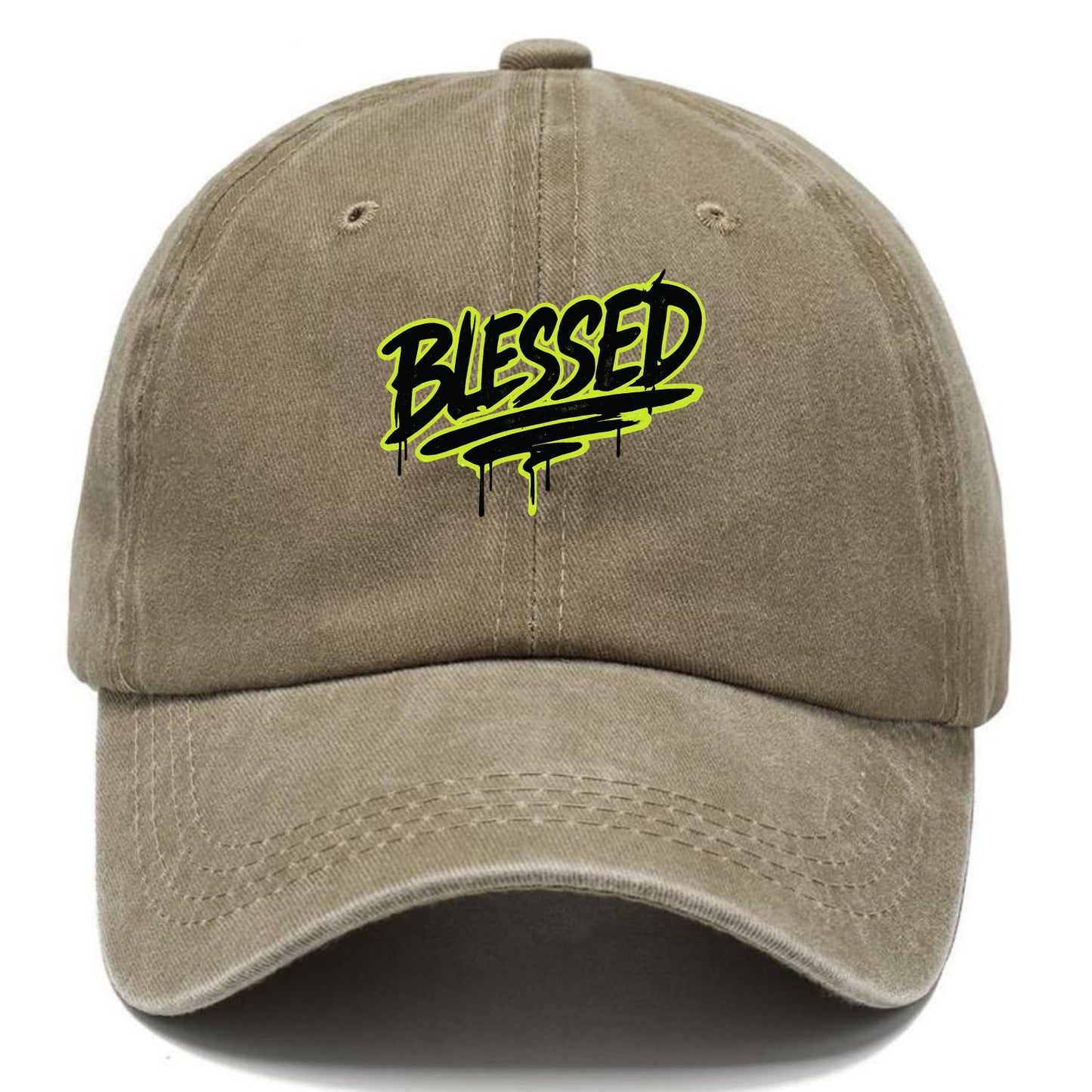 Bold typography design - "BLESSED" - recognizing good fortune, abundance - Classic Cap - Warm Sand(Khaki)