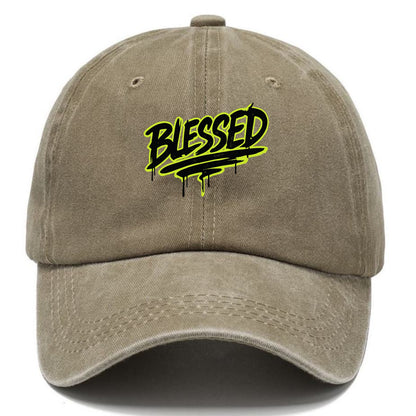 Bold typography design - "BLESSED" - recognizing good fortune, abundance - Classic Cap - Warm Sand(Khaki)