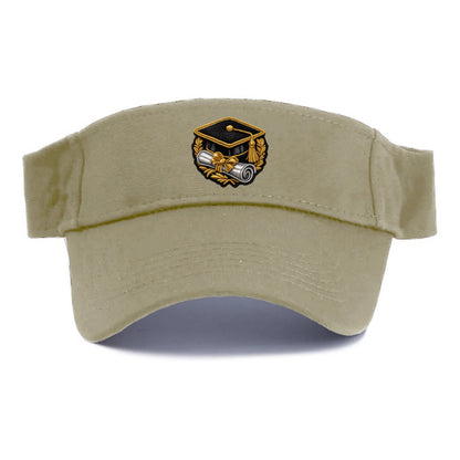 GRADUATION CAP - mortarboard with diploma in black and gold , achievement - Visor - Warm Sand(Khaki)