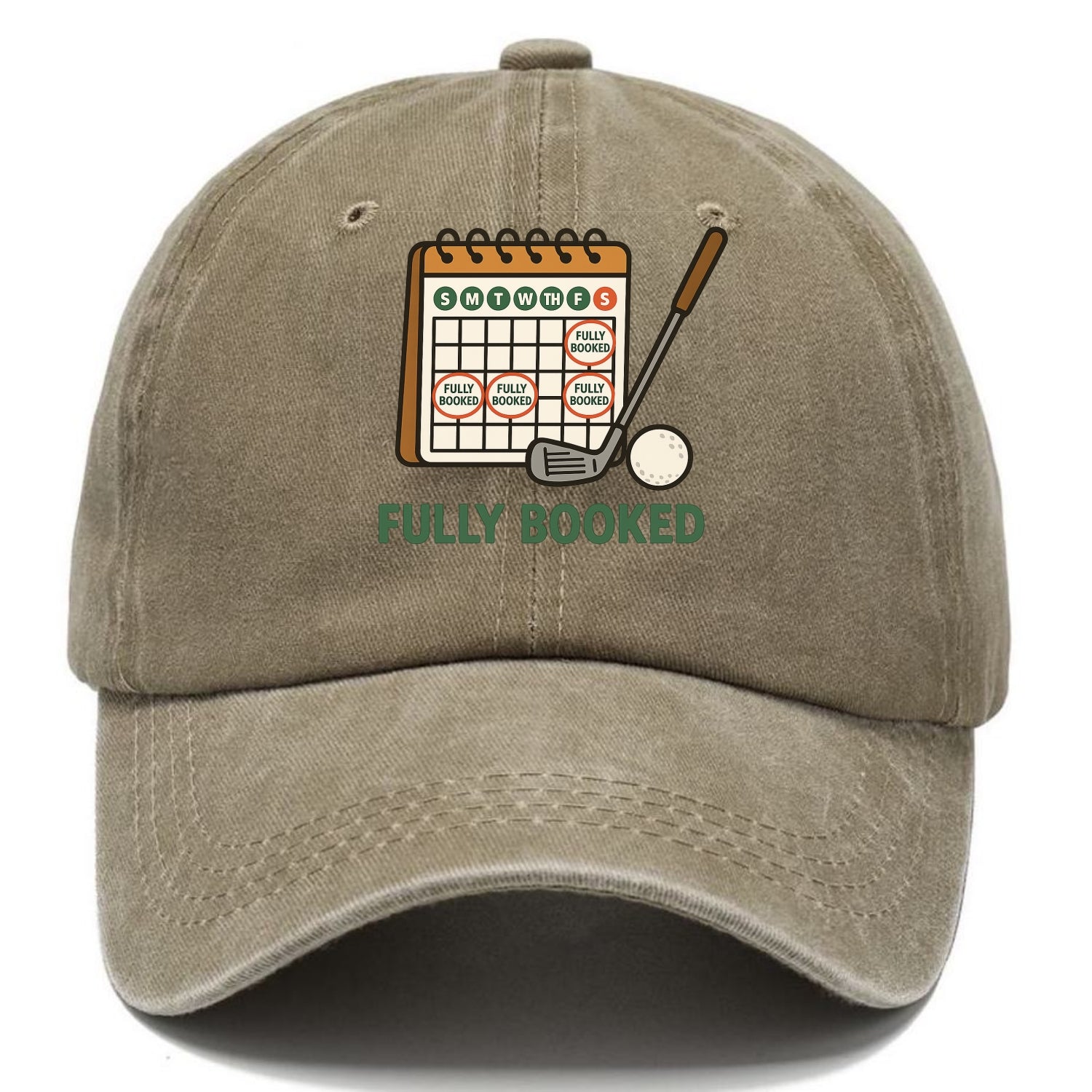 Calendar with every weekend marked for golf - "Fully Booked" - golf obsession - Classic Cap - Warm Sand(Khaki)