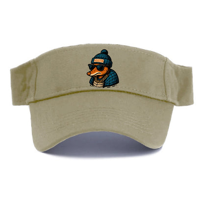 Houston Armadillo wearing Houston beanie with pom pom and wayfarer sunglasses - Visor - Warm Sand(Khaki)