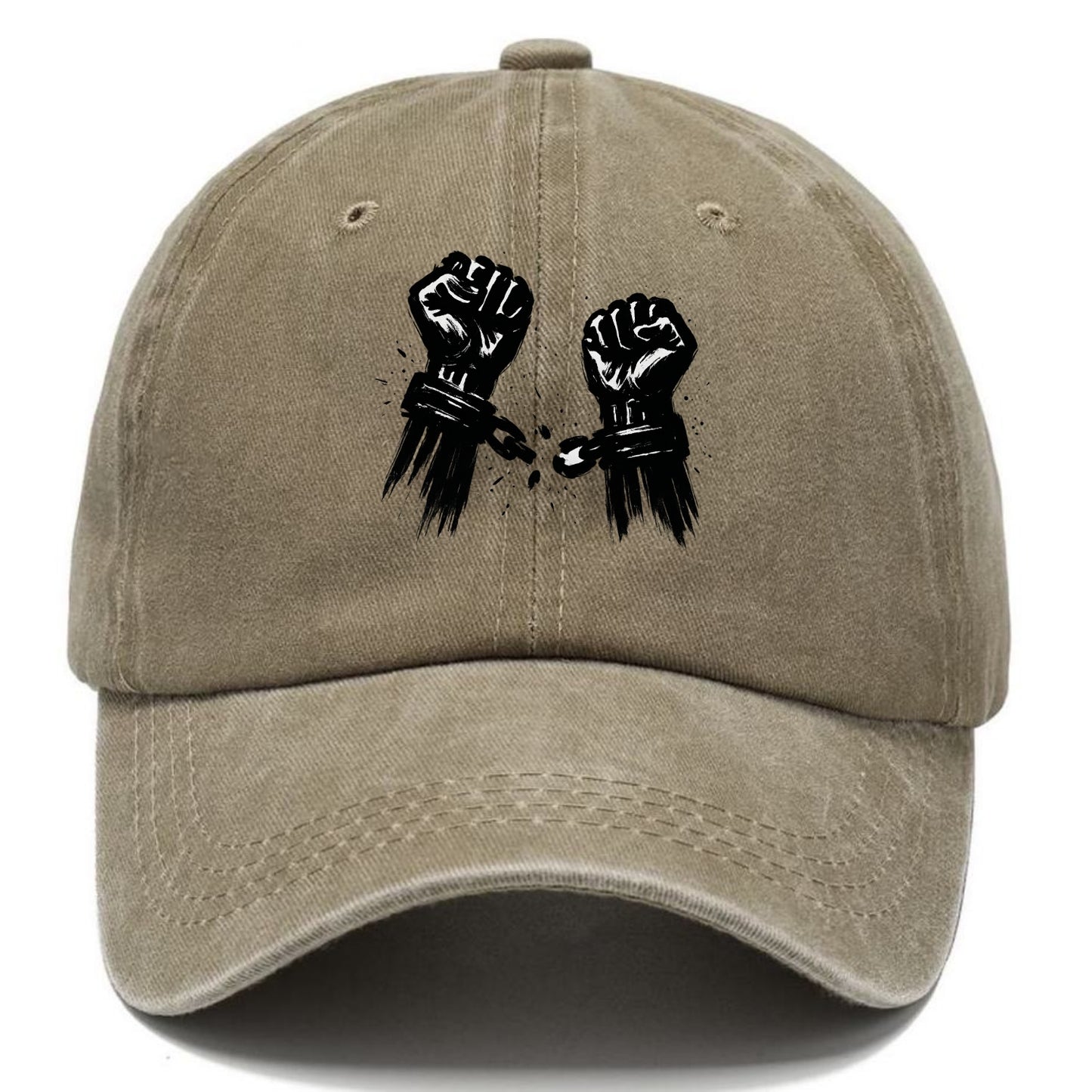 Two raised fists breaking chains - liberation and freedom ink painting - Classic Cap - Warm Sand(Khaki)