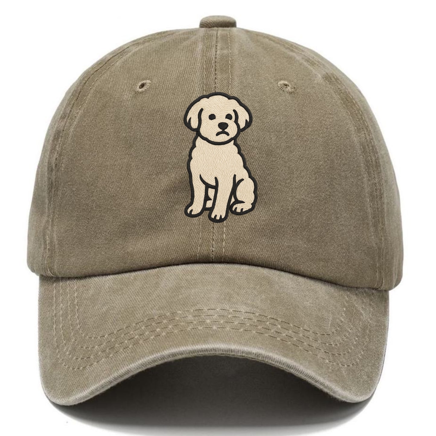 Maltipoo - White curly sitting pose - Classic Cap - Warm Sand(Khaki)