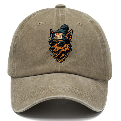 South Dakota Coyote wearing Sioux Falls beanie with pom pom and wayfarer sunglasses - Classic Cap - Warm Sand(Khaki)