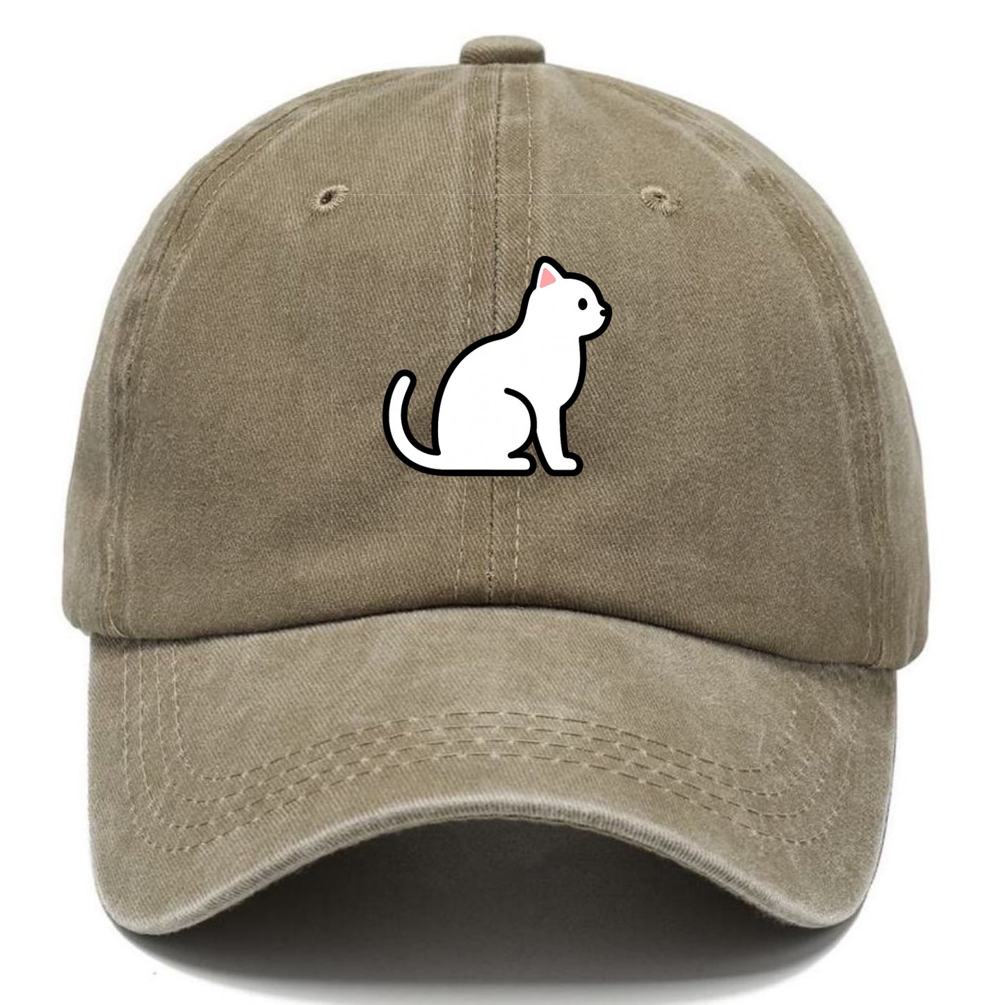 Domestic Shorthair - White classic flat side profile - Classic Cap - Warm Sand(Khaki)