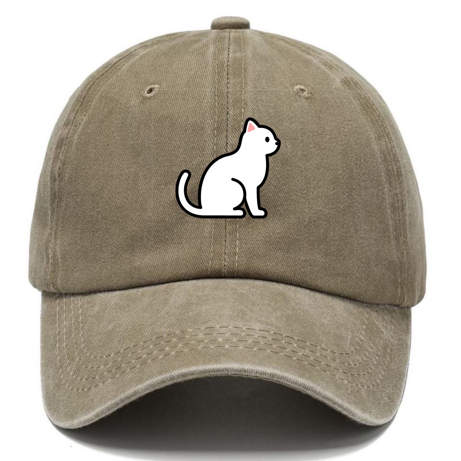 Domestic Shorthair - White classic flat side profile - Classic Cap - Warm Sand(Khaki)