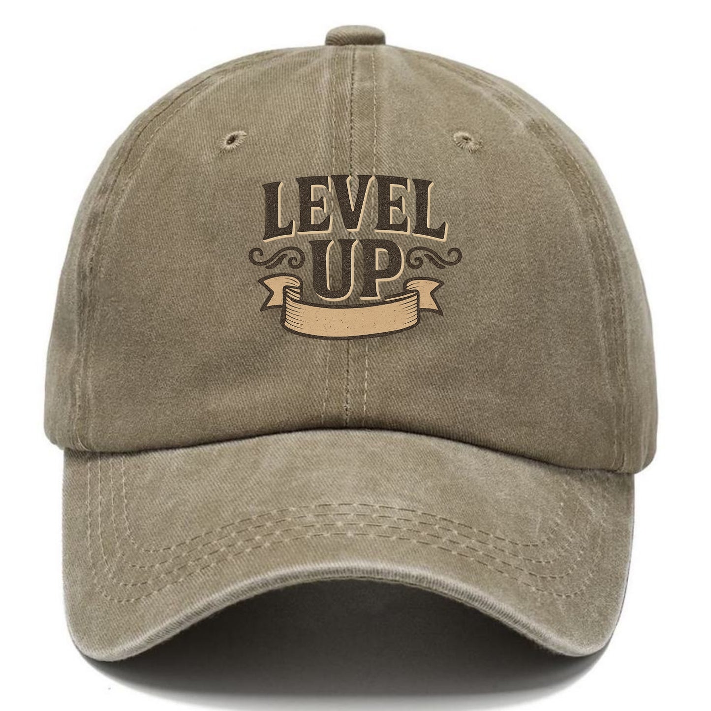 Bold typography design - "LEVEL UP" - improving, advancing, growing - Classic Cap - Warm Sand(Khaki)