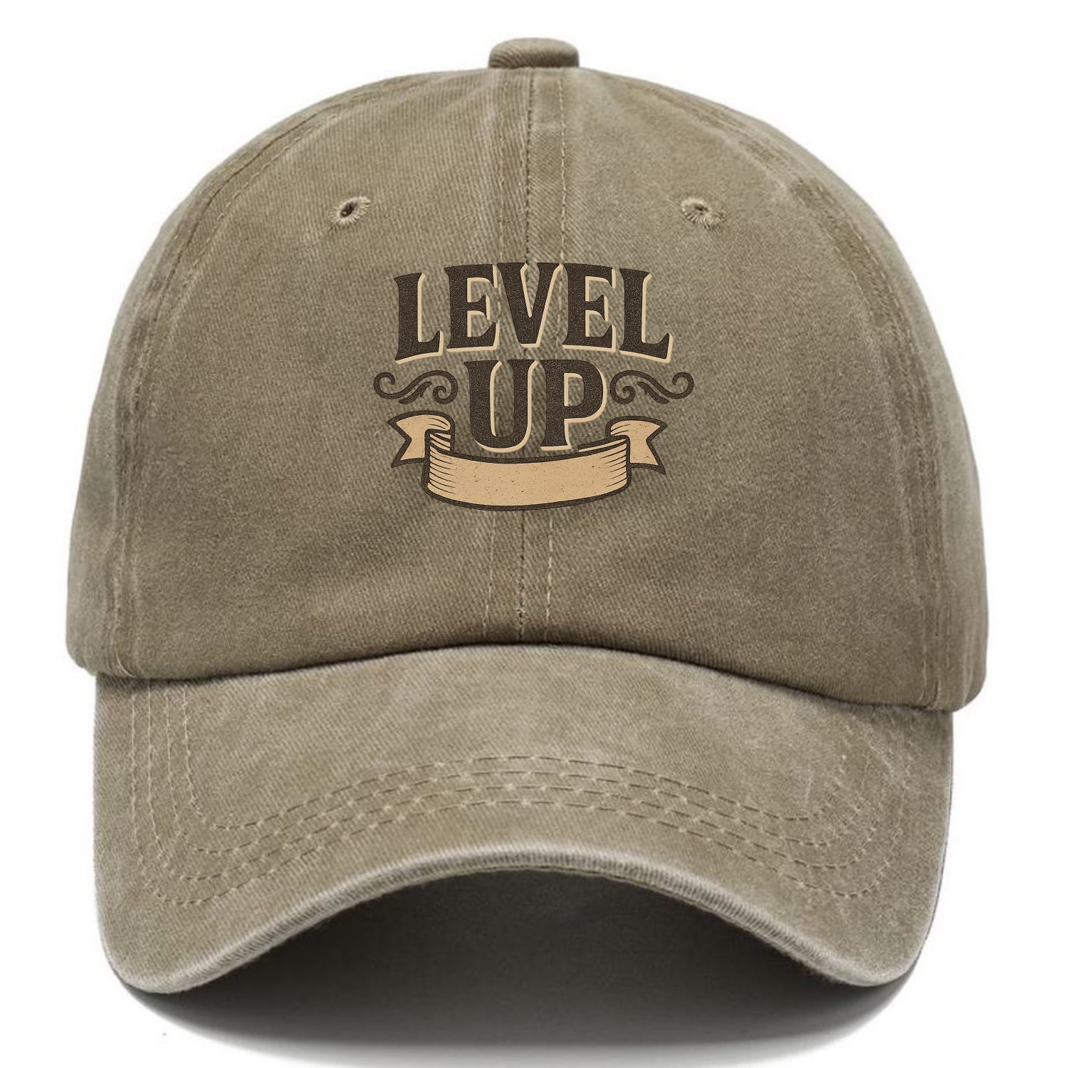 Bold typography design - "LEVEL UP" - improving, advancing, growing - Classic Cap - Warm Sand(Khaki)