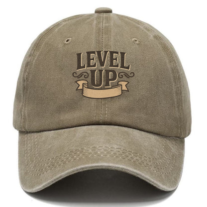 Bold typography design - "LEVEL UP" - improving, advancing, growing - Classic Cap - Warm Sand(Khaki)