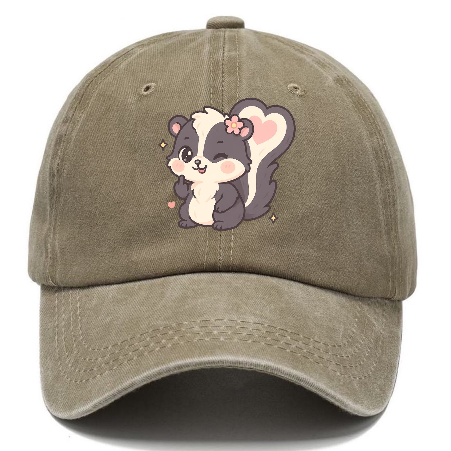 fluffy skunk with heart-shaped tail pattern, one paw up showing sass - Classic Cap - Warm Sand(Khaki)