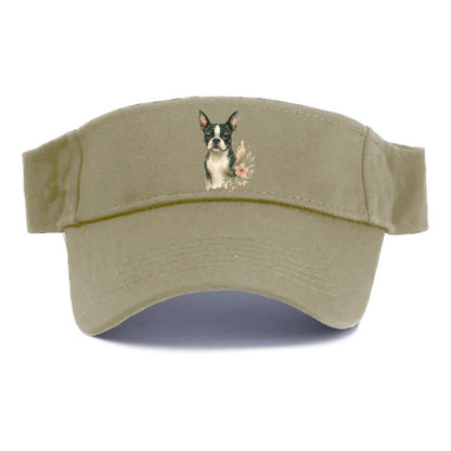 Boston Terrier with tuxedo markings, perky ears, paw up giving sass - Visor - Warm Sand(Khaki)