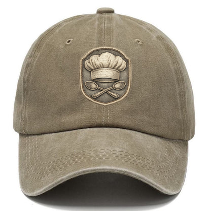 Embroidered patch design - COOKING CHEF HAT - toque blanche with crossed spoons in - Classic Cap - Warm Sand(Khaki)