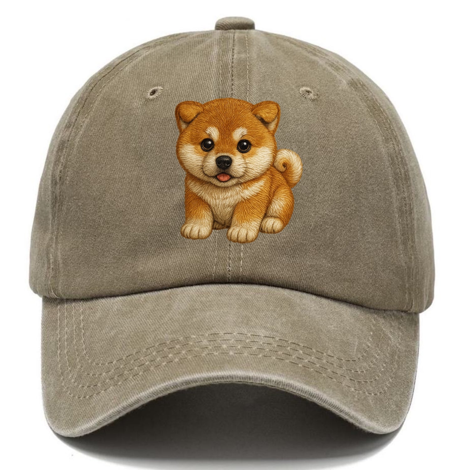 Baby Akita Puppy - fluffy bear-like, curled tail, dignified eyes, front-facing, - Classic Cap - Warm Sand(Khaki)