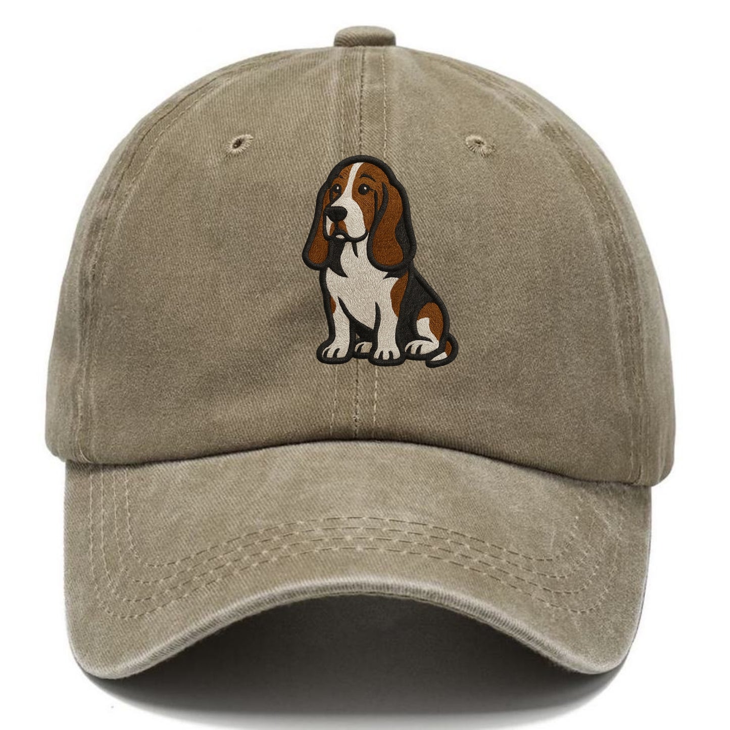 Basset Hound - Tri-color embroidered sit Classic Cap - Warm Sand(Khaki)