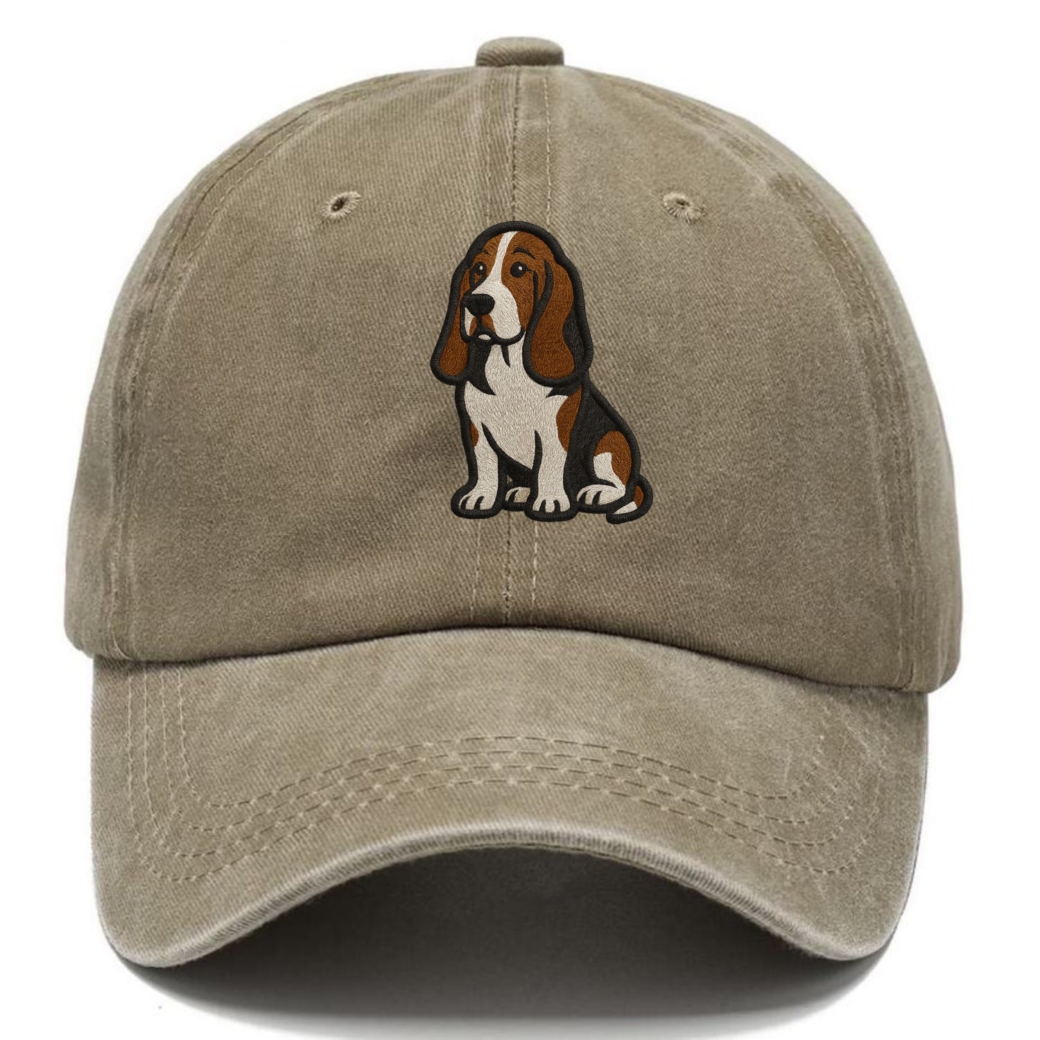Basset Hound - Tri-color embroidered sit Classic Cap - Warm Sand(Khaki)