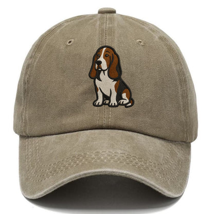 Basset Hound - Tri-color embroidered sit Classic Cap - Warm Sand(Khaki)