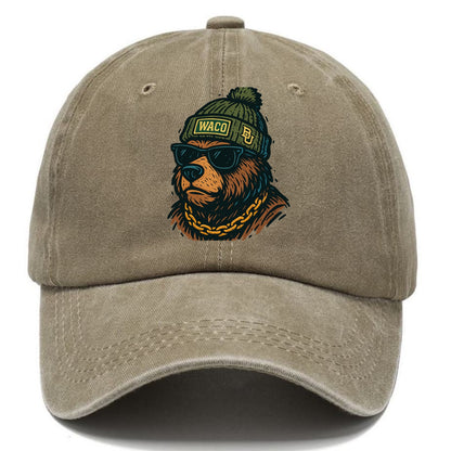 Waco Bear wearing Baylor beanie with BU patch - Classic Cap - Warm Sand(Khaki)