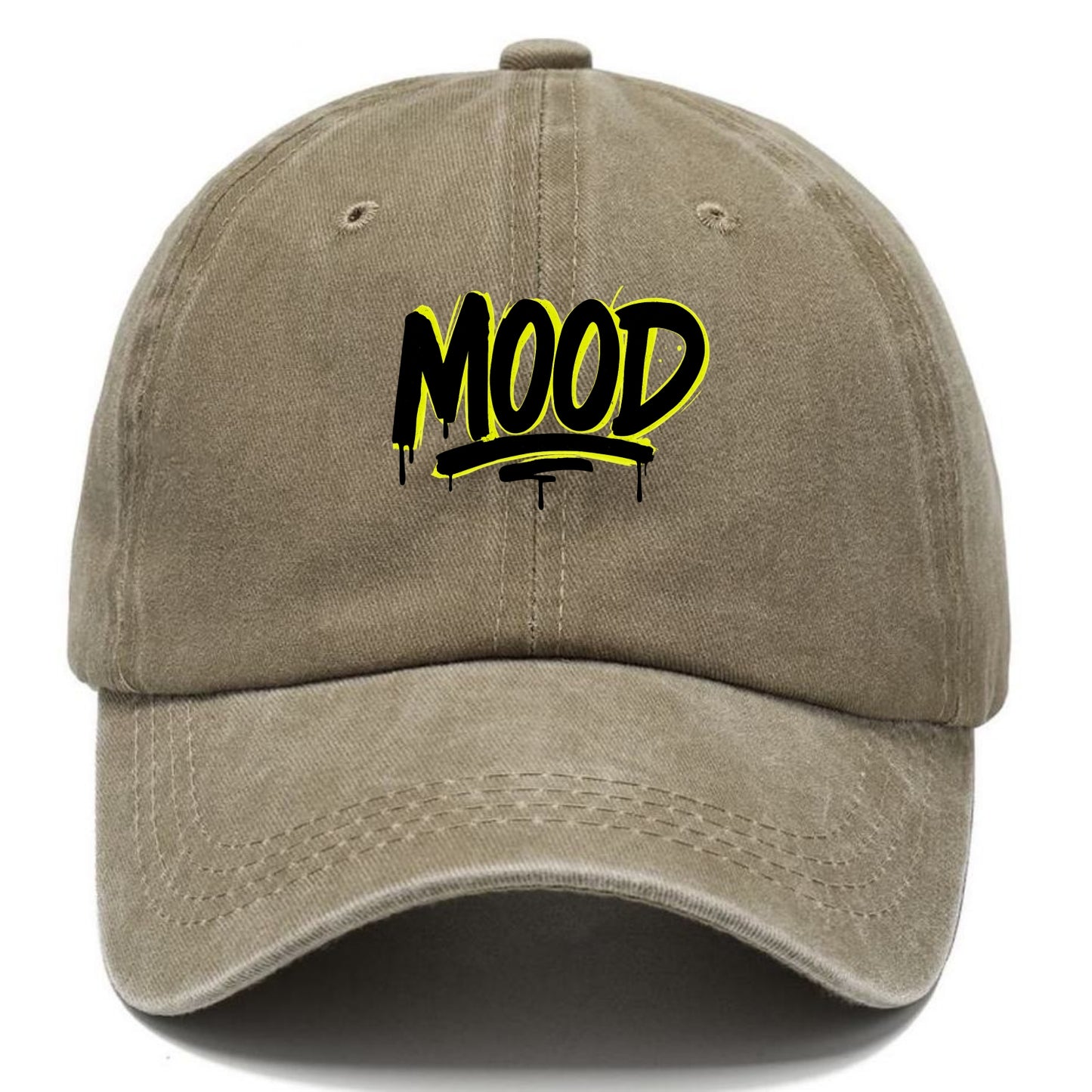 Bold typography design - "MOOD" - current state, feeling it - Classic Cap - Warm Sand(Khaki)