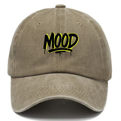 Bold typography design - "MOOD" - current state, feeling it - Classic Cap - Warm Sand(Khaki)