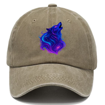 Noble wolf with flowing fur that transforms into aurora borealis streams, cyan and - Classic Cap - Warm Sand(Khaki)