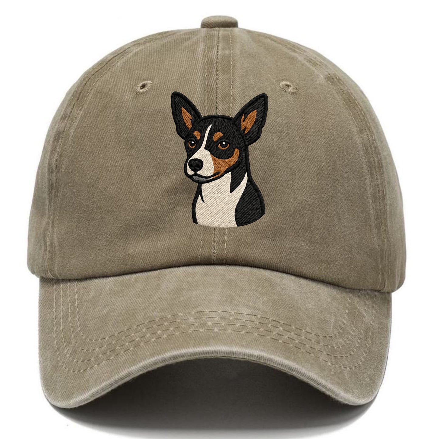Rat Terrier - Tri-color embroidered pose - Classic Cap - Warm Sand(Khaki)