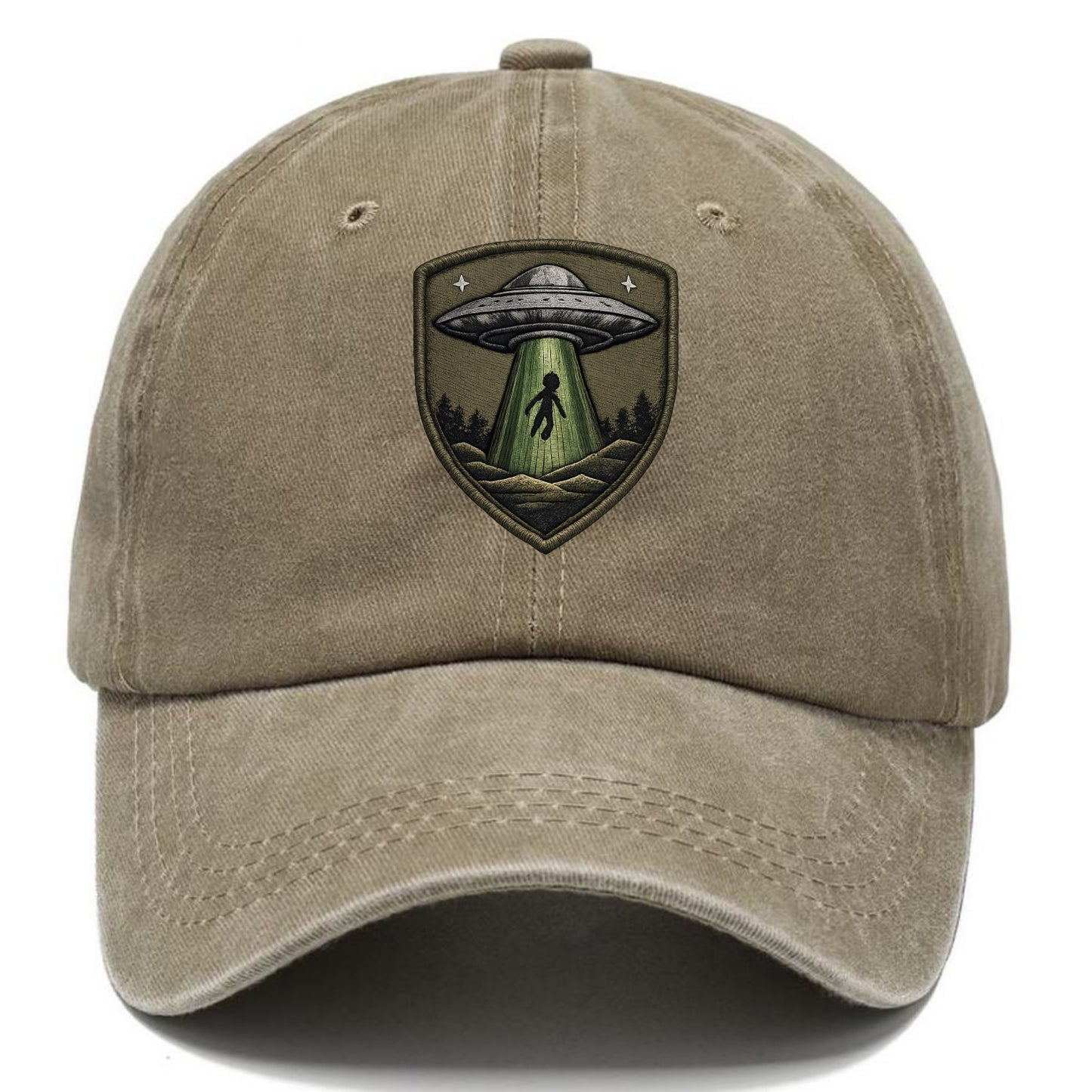 UFO ALIEN - flying saucer with beam in silver and green , extraterrestrial - Classic Cap - Warm Sand(Khaki)