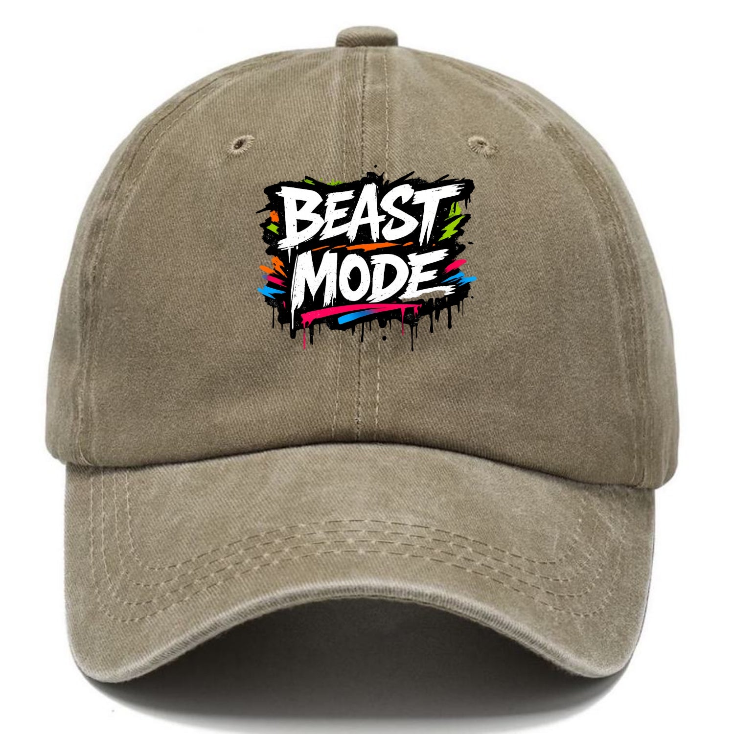 Bold typography design - "BEAST MODE" - intense workout, maximum effort - Classic Cap - Warm Sand(Khaki)