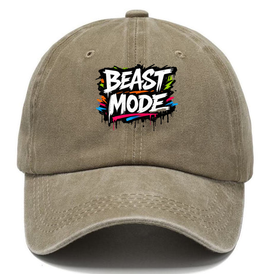 Bold typography design - "BEAST MODE" - intense workout, maximum effort - Classic Cap - Warm Sand(Khaki)