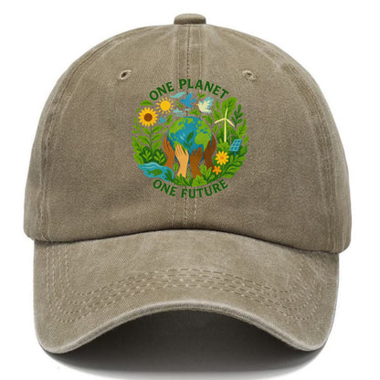 Globe surrounded by hands of all colors working together - "One Planet, One Future" - - Classic Cap - Warm Sand(Khaki)