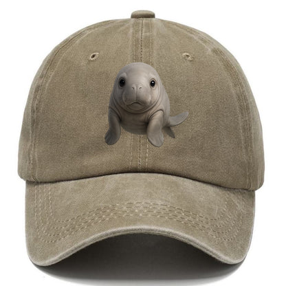 Baby Dugong - gray with paddle tail, gentle expression, whiskers, front-facing, sweet - Classic Cap - Warm Sand(Khaki)
