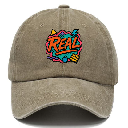 Imperfect brush strokes spelling "Real" - authenticity over perfection, raw and - Classic Cap - Warm Sand(Khaki)
