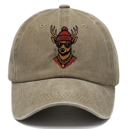 Columbus White-tailed Deer wearing Columbus beanie with pom pom and wayfarer - Classic Cap