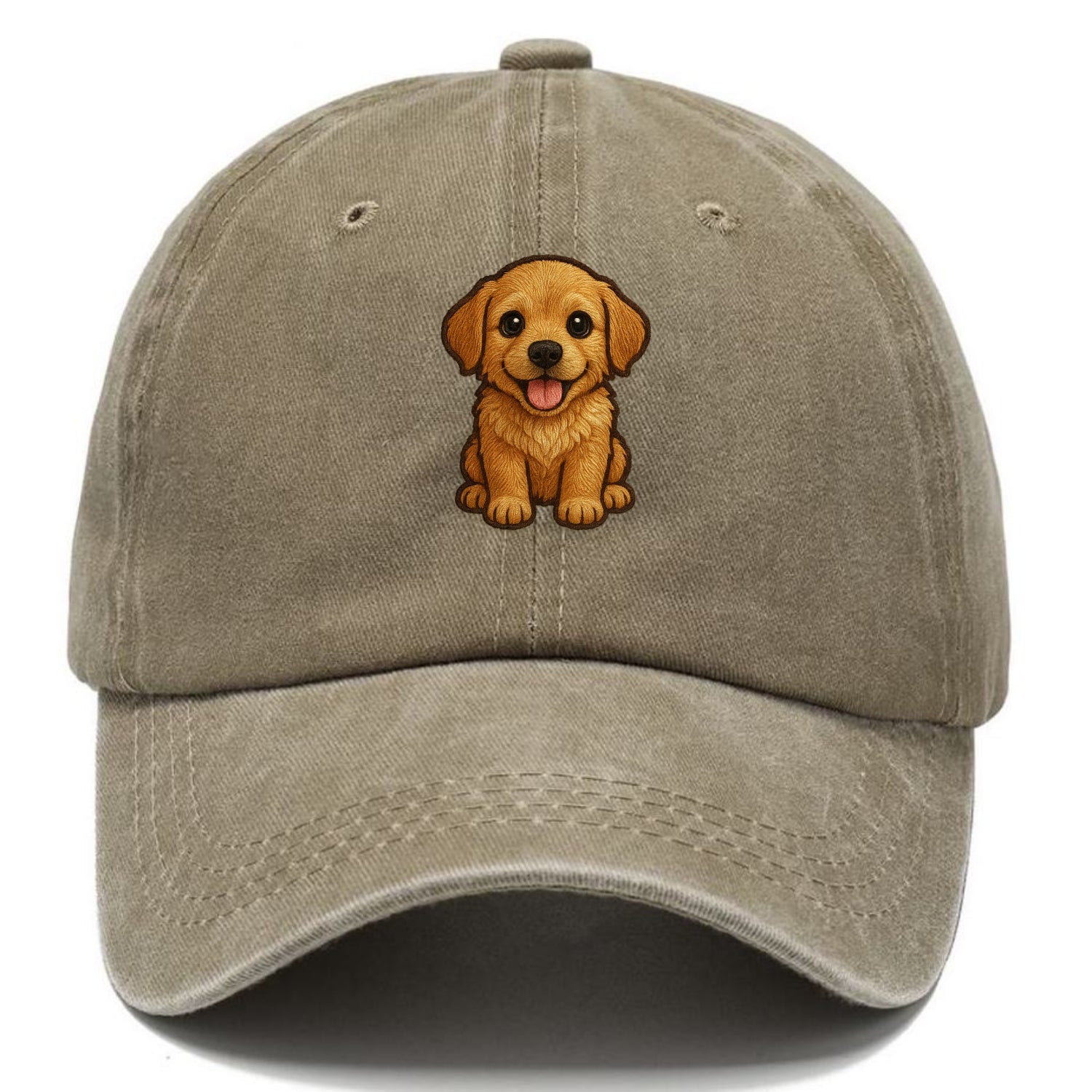 Baby Golden Retriever Puppy - fluffy golden fur, big brown eyes, pink tongue, floppy - Classic Cap - Warm Sand(Khaki)