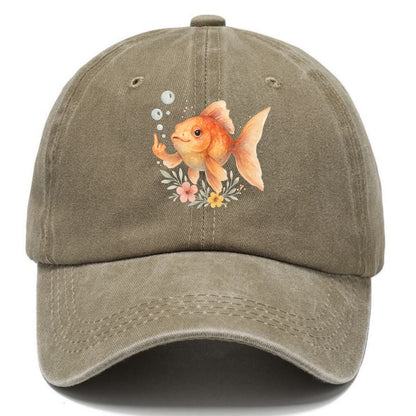 chubby goldfish blowing bubbles, one fin extended like middle finger - Classic Cap - Warm Sand(Khaki)