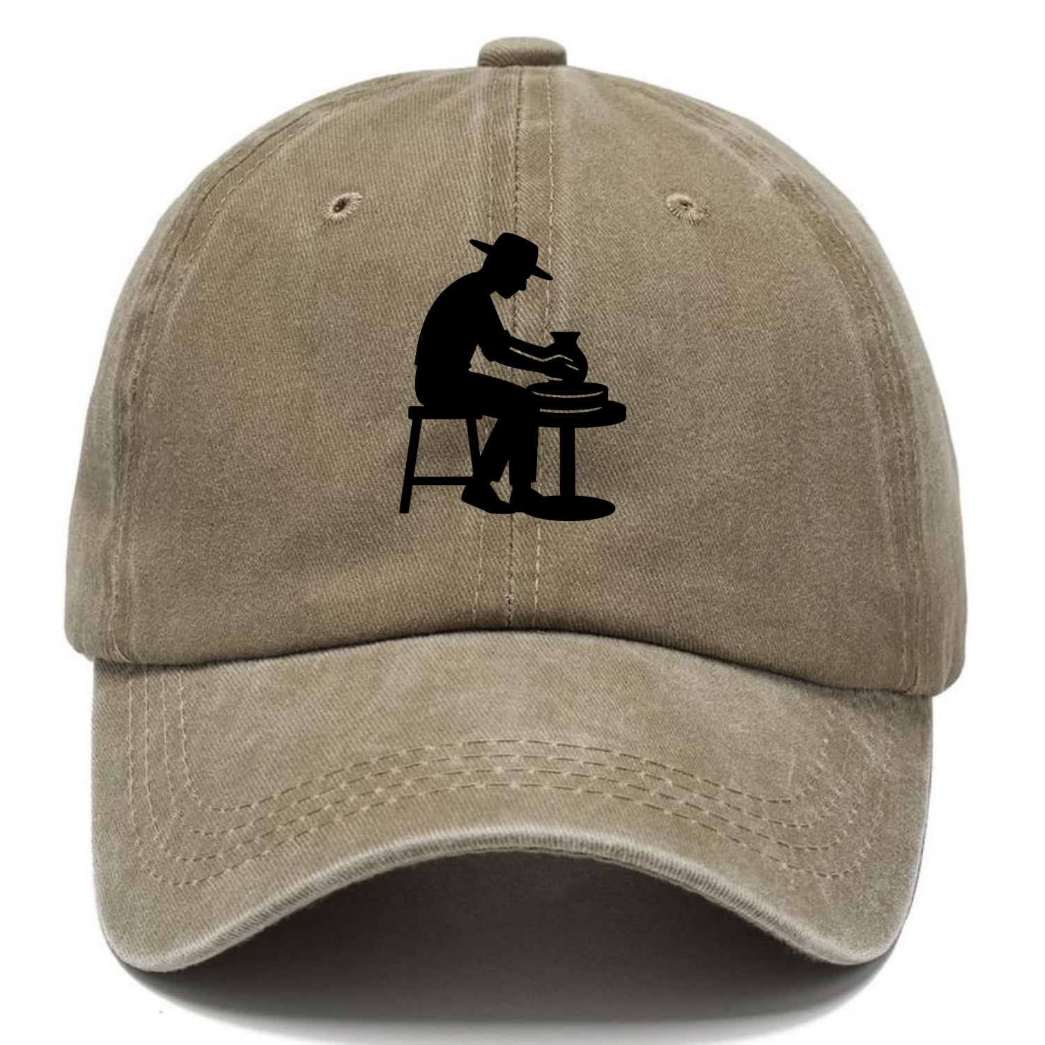 Potter shaping clay on wheel - Classic Cap - Warm Sand(Khaki)