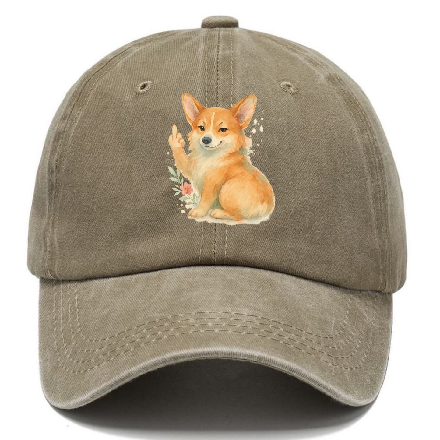 Corgi short legs and fluffy butt, one stubby paw up with sass - Classic Cap - Warm Sand(Khaki)