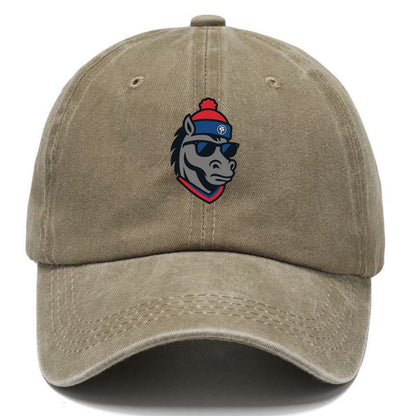 Detroit Stallion wearing Pistons red and blue beanie with piston patch and wayfarer - Classic Cap - Warm Sand(Khaki)