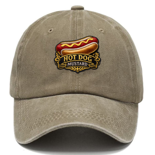HOT DOG MUSTARD - classic hot dog in tan yellow red , ballpark food - Classic Cap - Warm Sand(Khaki)
