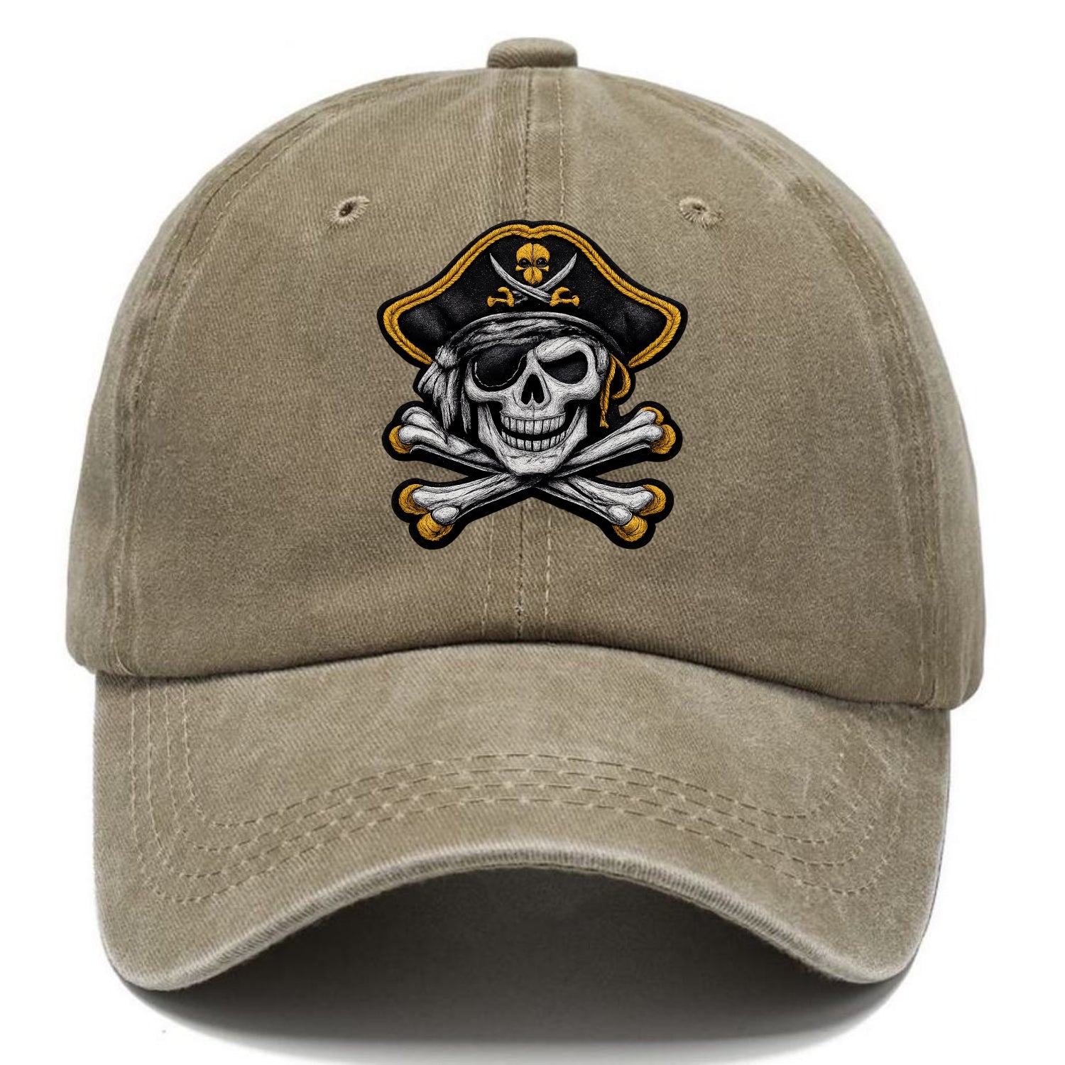 PIRATE SKULL - Jolly Roger skull in black and white , pirate - Classic Cap - Warm Sand(Khaki)