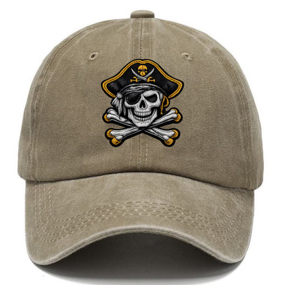 PIRATE SKULL - Jolly Roger skull in black and white , pirate - Classic Cap - Warm Sand(Khaki)