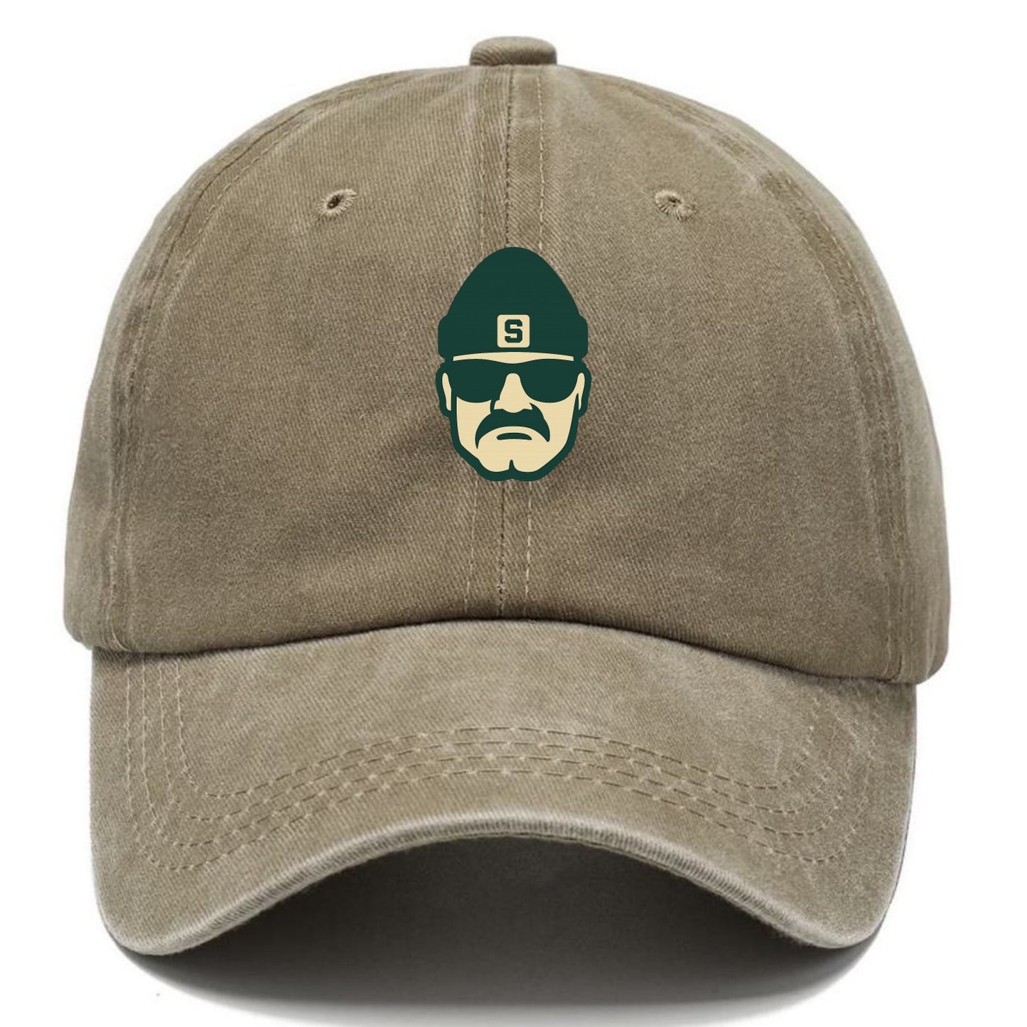 East Lansing Spartan wearing Michigan State beanie with S patch - Classic Cap - Warm Sand(Khaki)