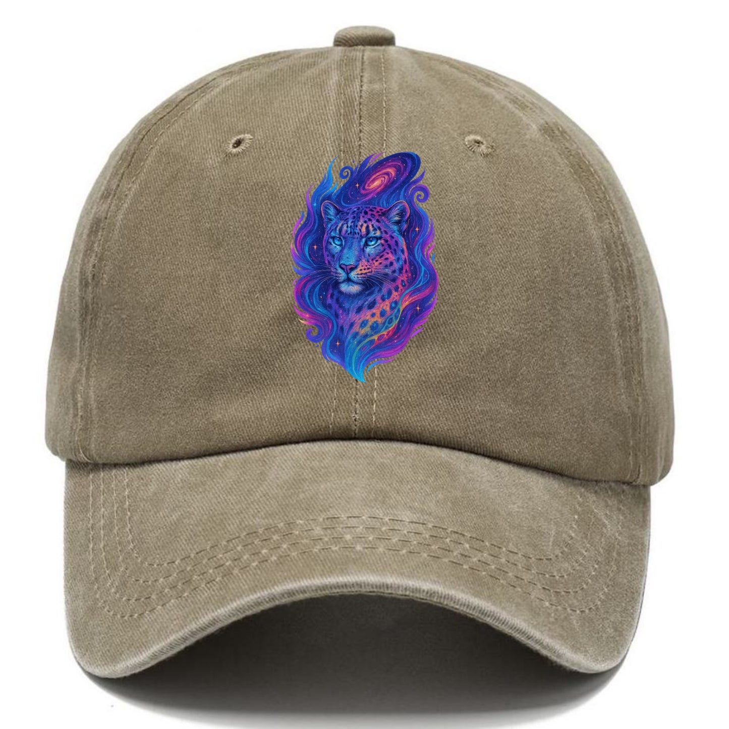 Majestic snow leopard with rainbow gradient spots, crystalline flowing patterns, - Classic Cap - Warm Sand(Khaki)